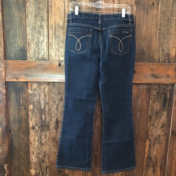 Calvin Klein Sz 8 Blue Denim Flare Embroidered Pocket Logo Classic Jeans - Picture 5 of 8